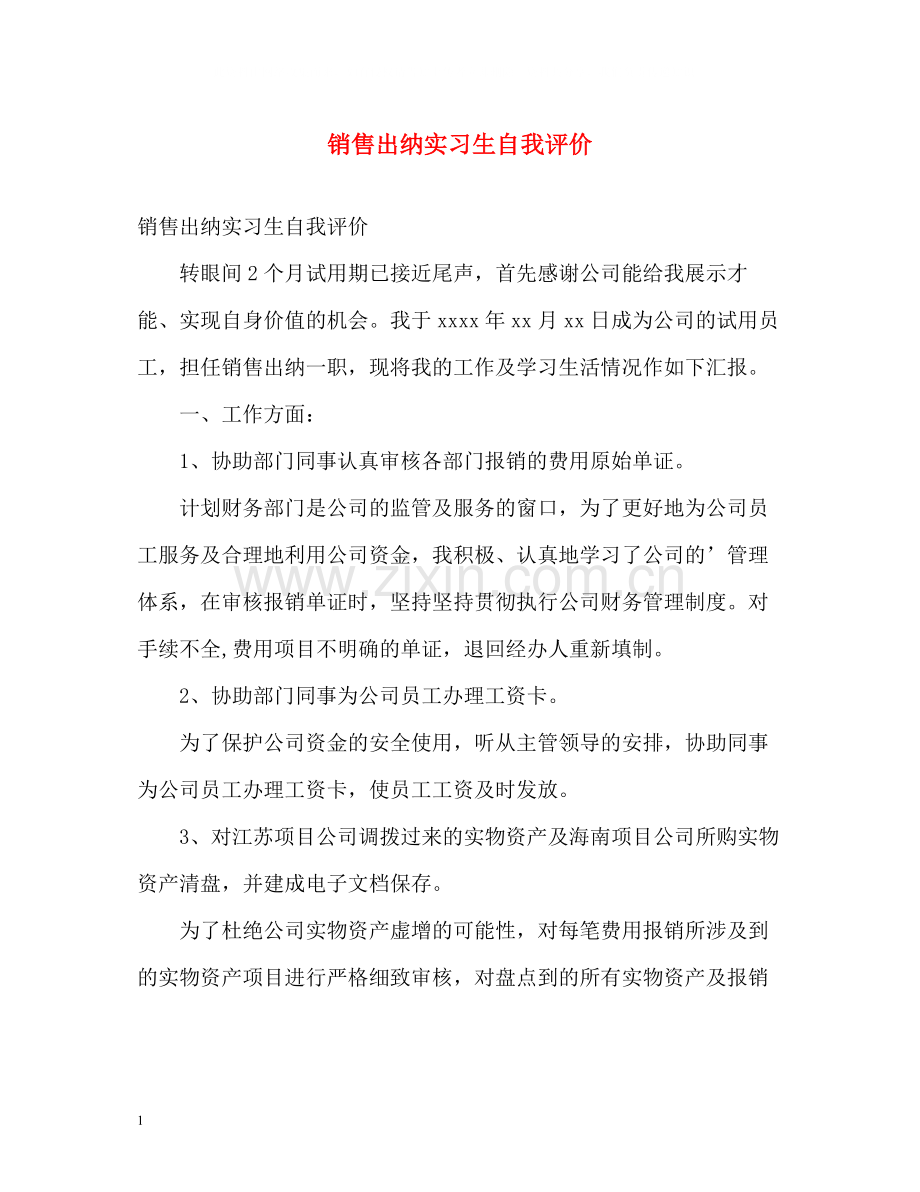 销售出纳实习生自我评价.docx_第1页