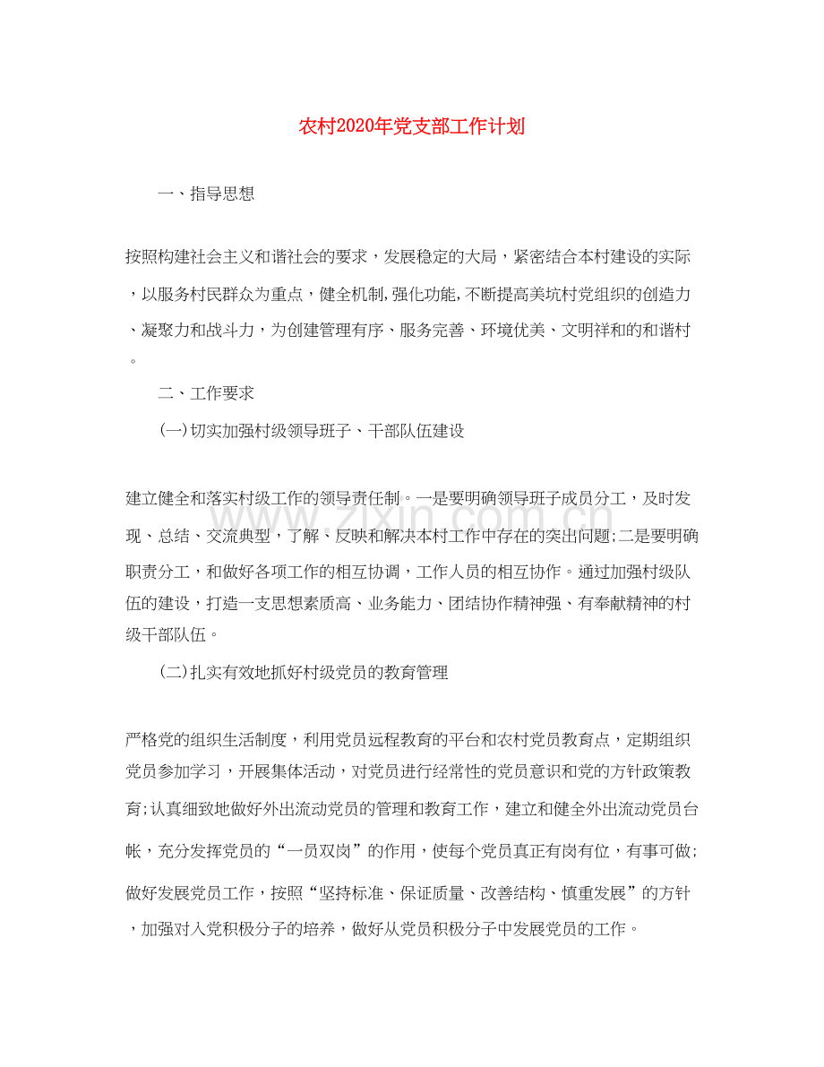 农村年党支部工作计划.docx_第1页
