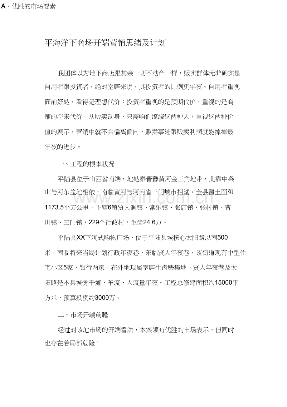 平陆地下商场项目计划报告.docx_第1页