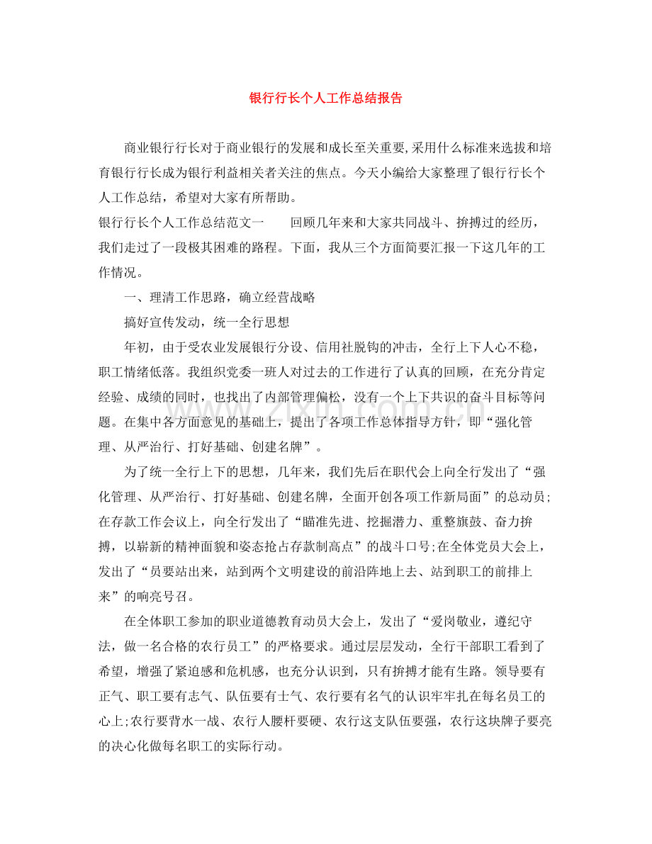 银行行长个人工作总结报告.docx_第1页