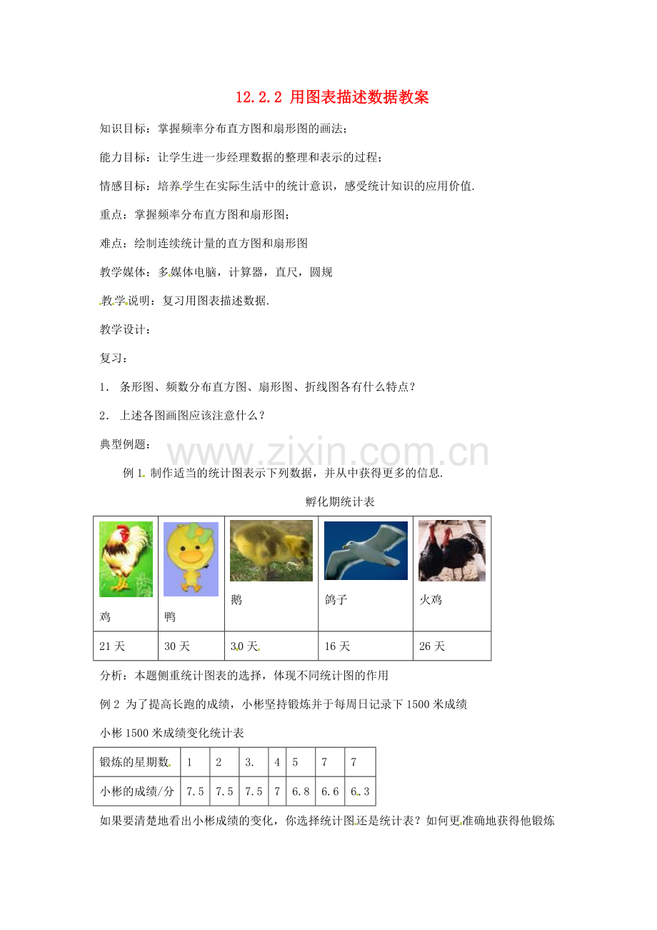 新疆兵团第五师八十八团学校八年级数学下册 12.2.2 用图表描述数据教案 新人教版.doc_第1页