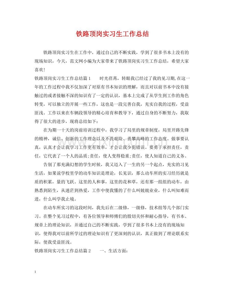 铁路顶岗实习生工作总结.docx_第1页