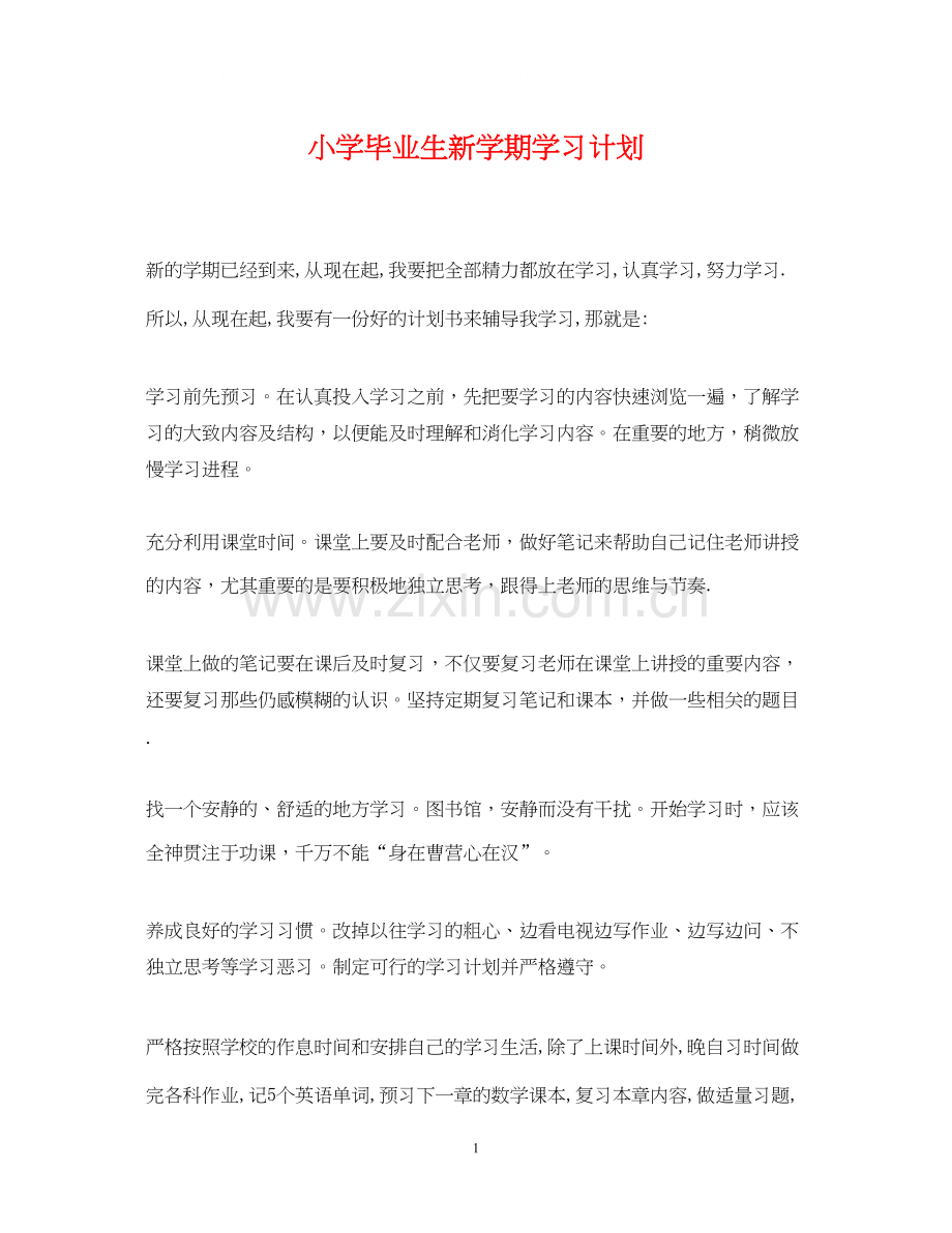 小学毕业生新学期学习计划.docx_第1页