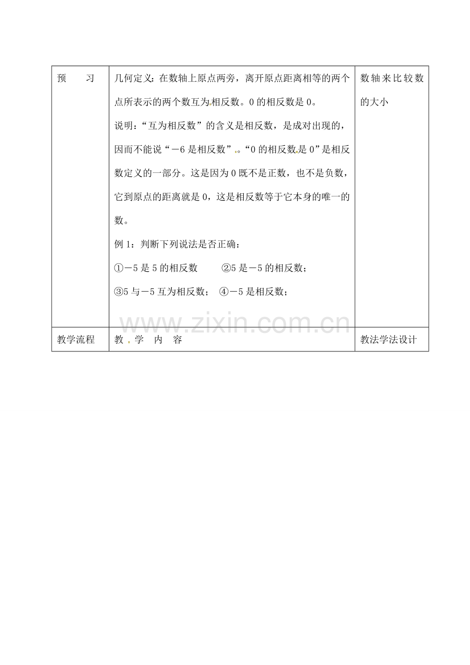 七年级数学上册 第二章 有理数 2.3 相反数同步教案 （新版）华东师大版-（新版）华东师大版初中七年级上册数学教案.doc_第2页