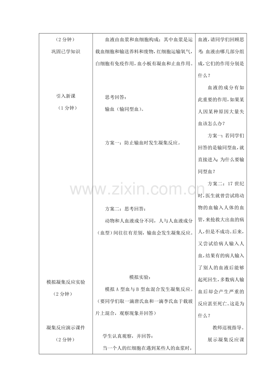 -七年级生物下册 第四章 第四节 输血与血型教案 （新版）新人教版-（新版）新人教版初中七年级下册生物教案.doc_第2页