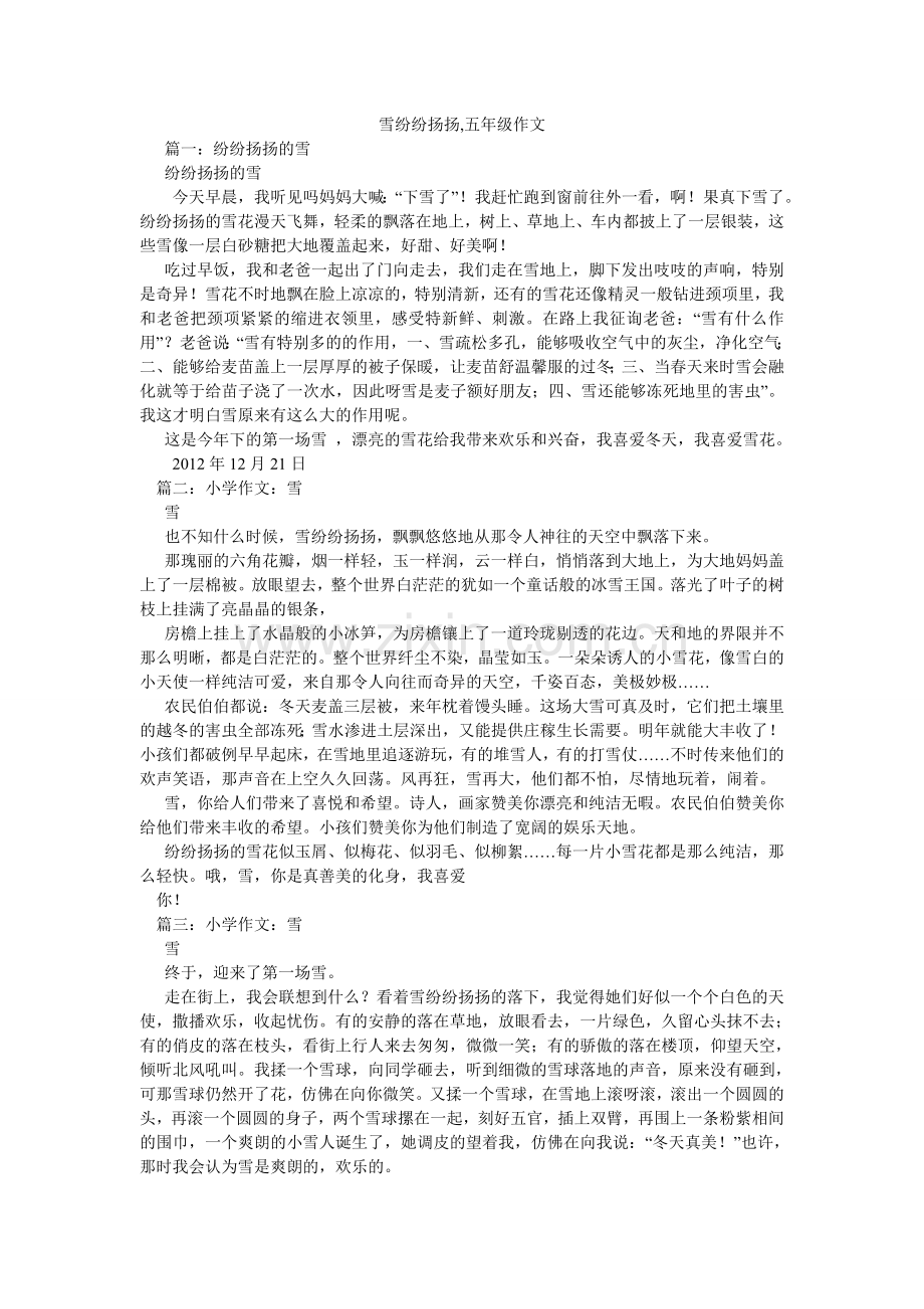 雪纷纷扬扬,五年级作文.doc_第1页