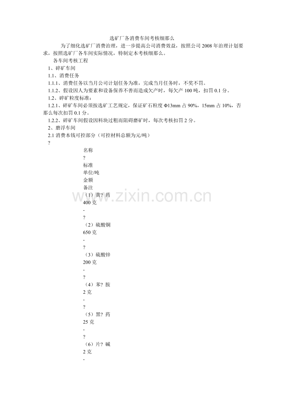 选矿厂各生产车间考核细则.doc_第1页