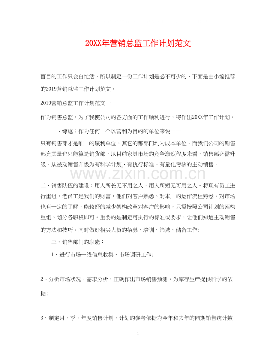 营销总监工作计划范文.docx_第1页