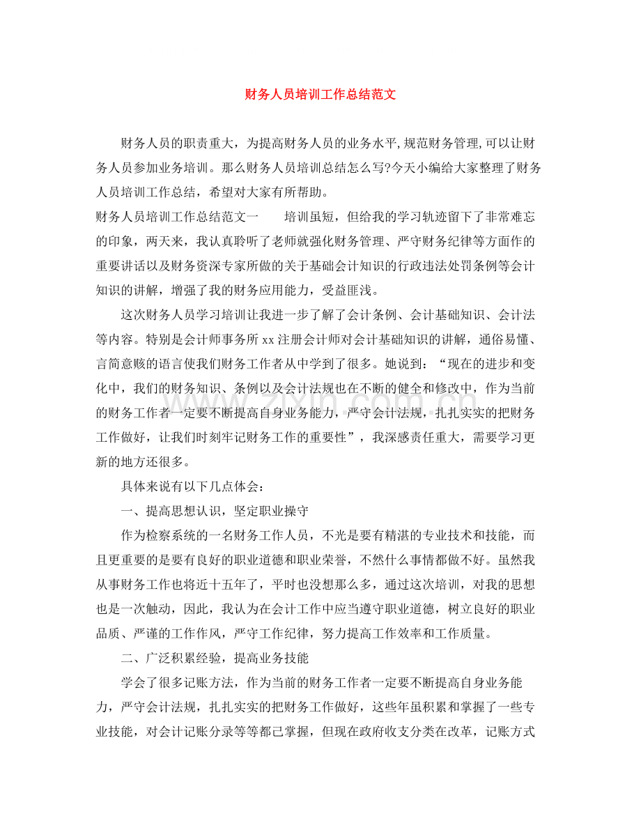 财务人员培训工作总结范文.docx_第1页