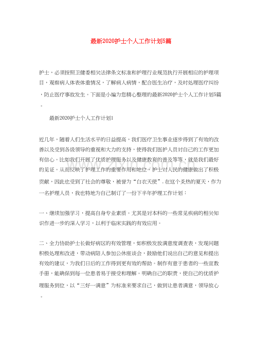护士个人工作计划5篇2.docx_第1页