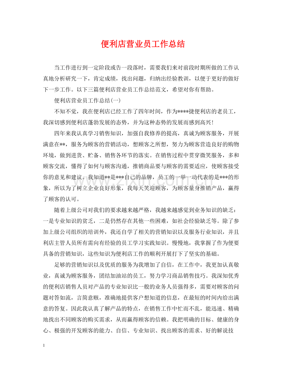 便利店营业员工作总结2.docx_第1页