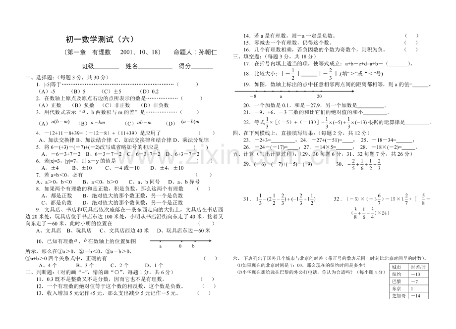 初一数学测试(四).doc_第1页