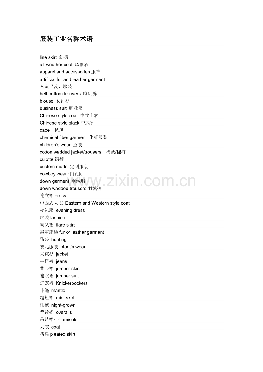 服装专业名词英文对照.doc_第1页