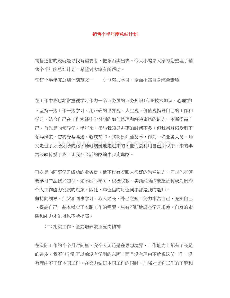 销售个半年度总结计划.docx_第1页