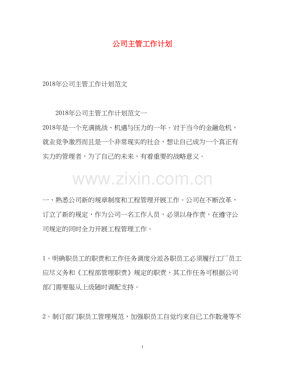 公司主管工作计划.docx_第1页