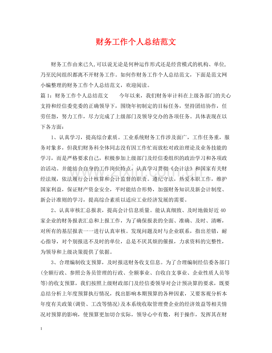财务工作个人总结范文2.docx_第1页
