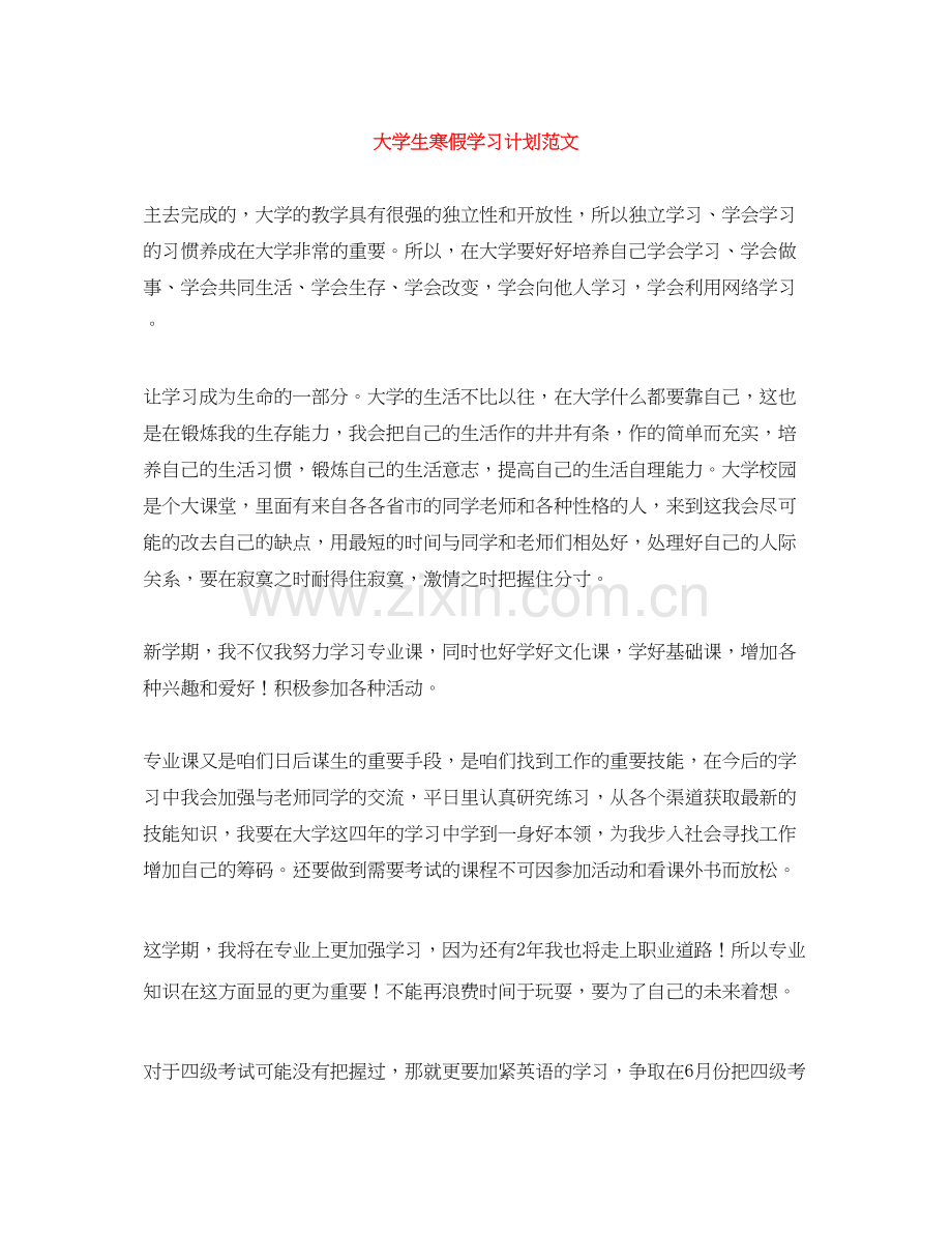 大学生寒假学习计划范文.docx_第1页