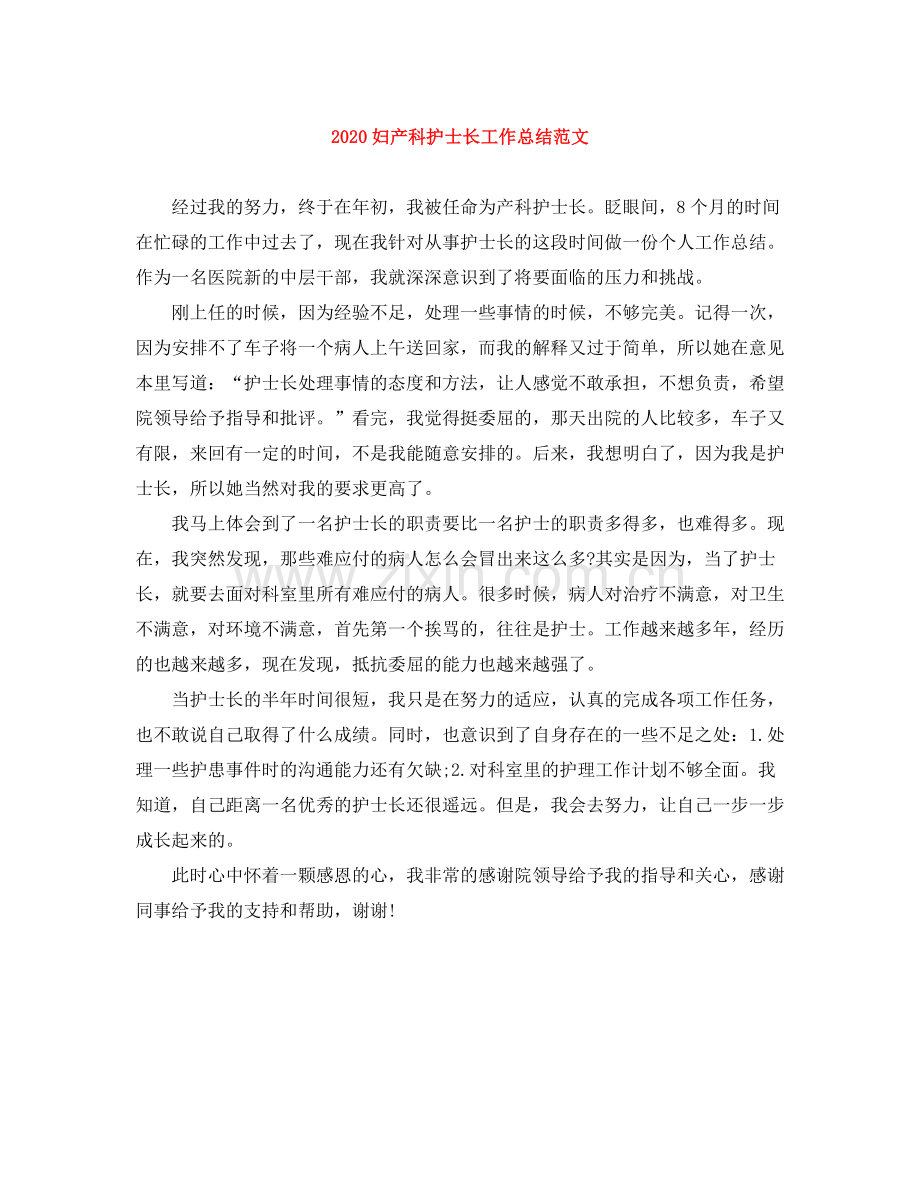 妇产科护士长工作总结范文.docx_第1页
