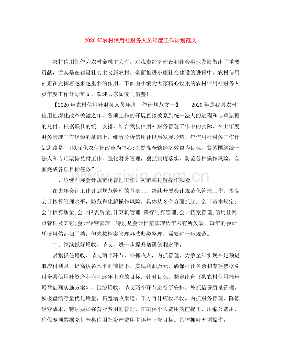 2020年农村信用社财务人员年度工作计划范文 .docx_第1页