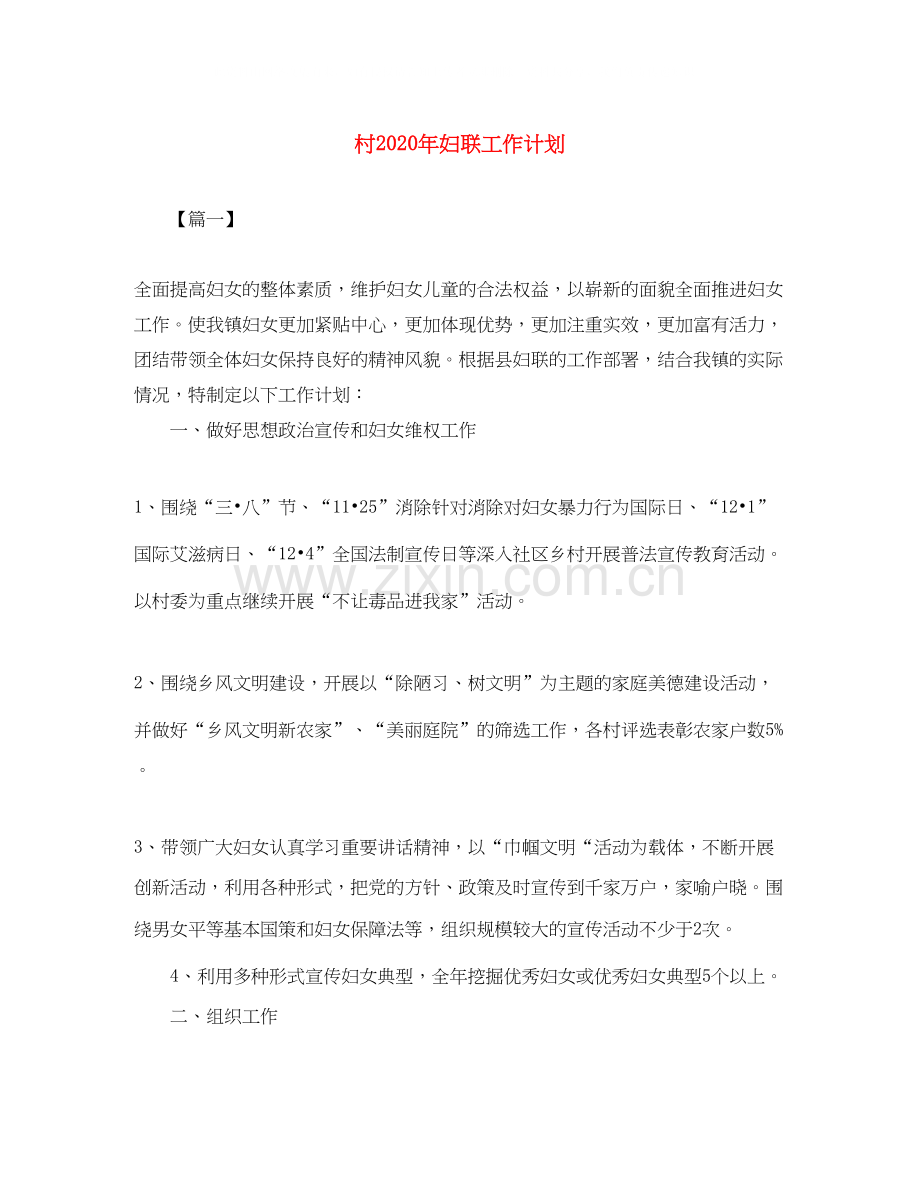 村年妇联工作计划.docx_第1页