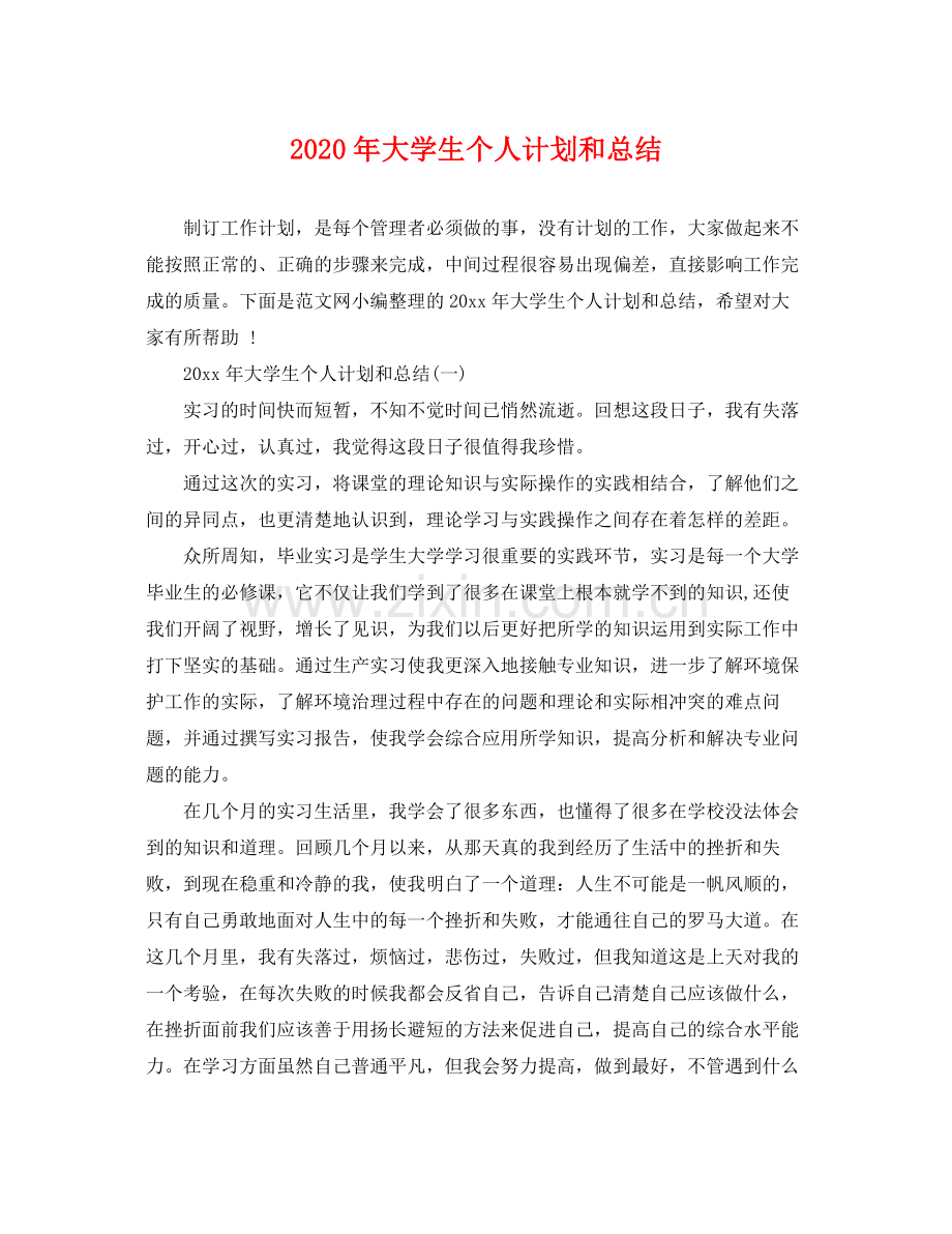2020年大学生个人计划和总结.docx_第1页