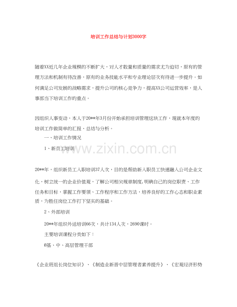 培训工作总结与计划3000字.docx_第1页