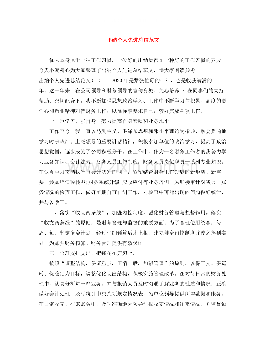 出纳个人先进总结范文.docx_第1页