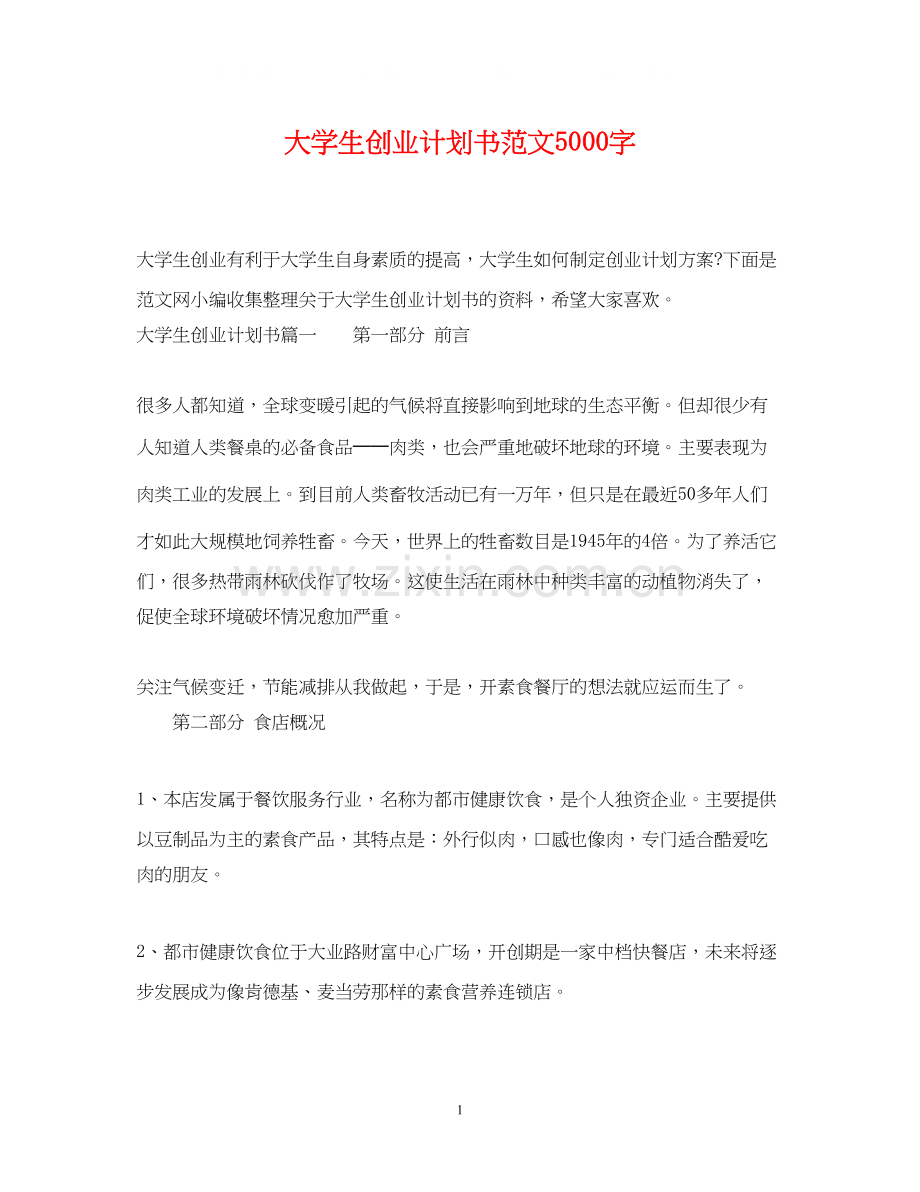 大学生创业计划书范文5000字.docx_第1页