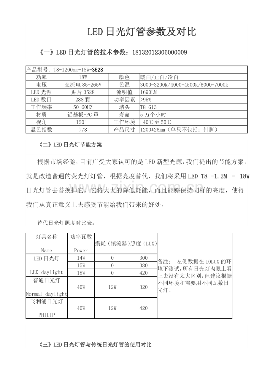 LED日光灯管参数及对比.doc_第1页