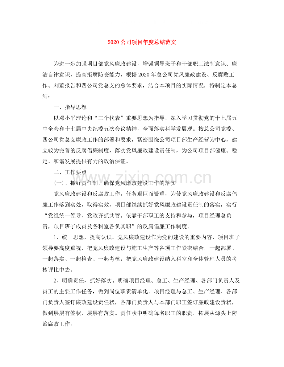 公司项目年度总结范文.docx_第1页