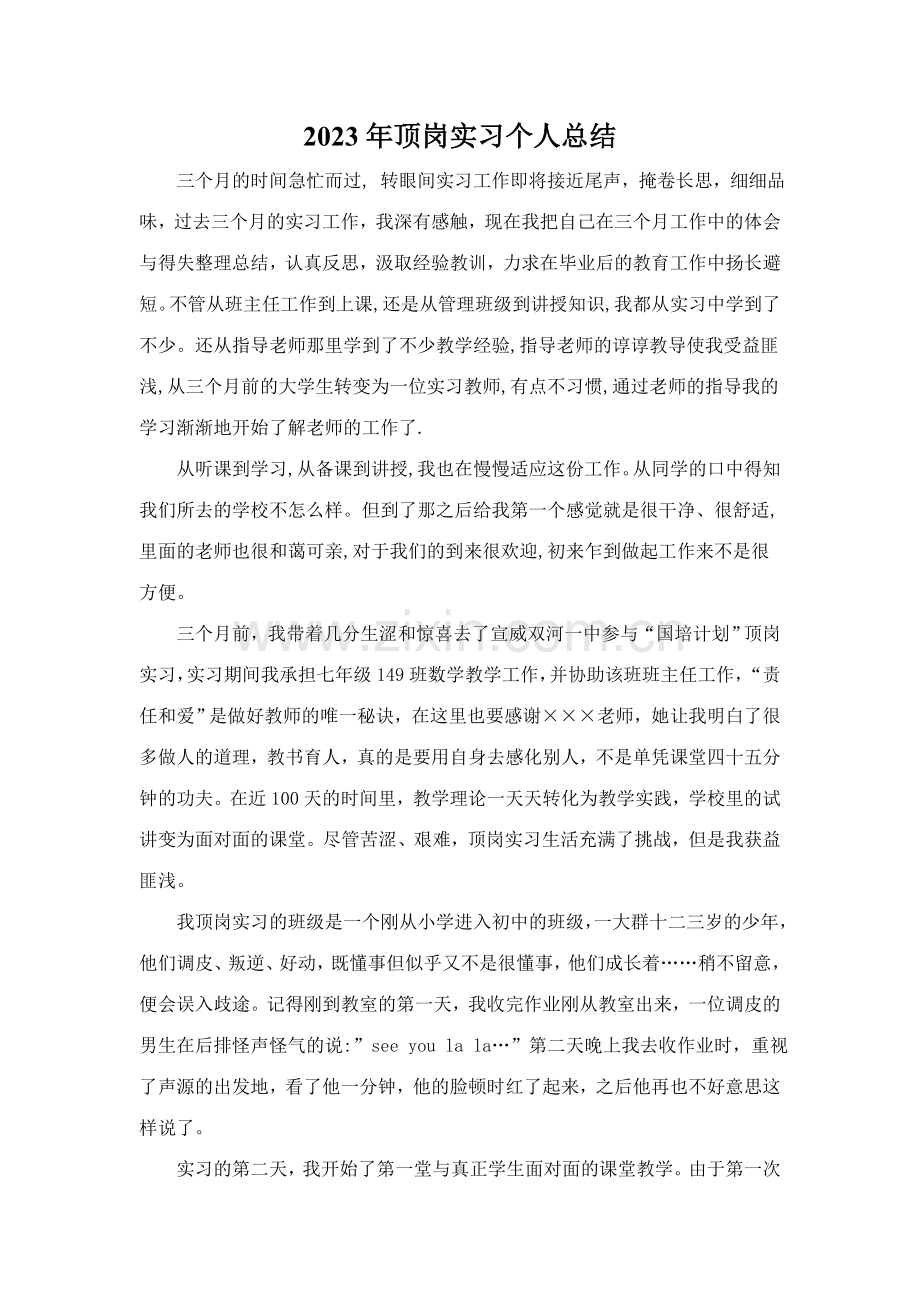 2023年数学与应用数学专业顶岗实习个人总结.doc_第1页
