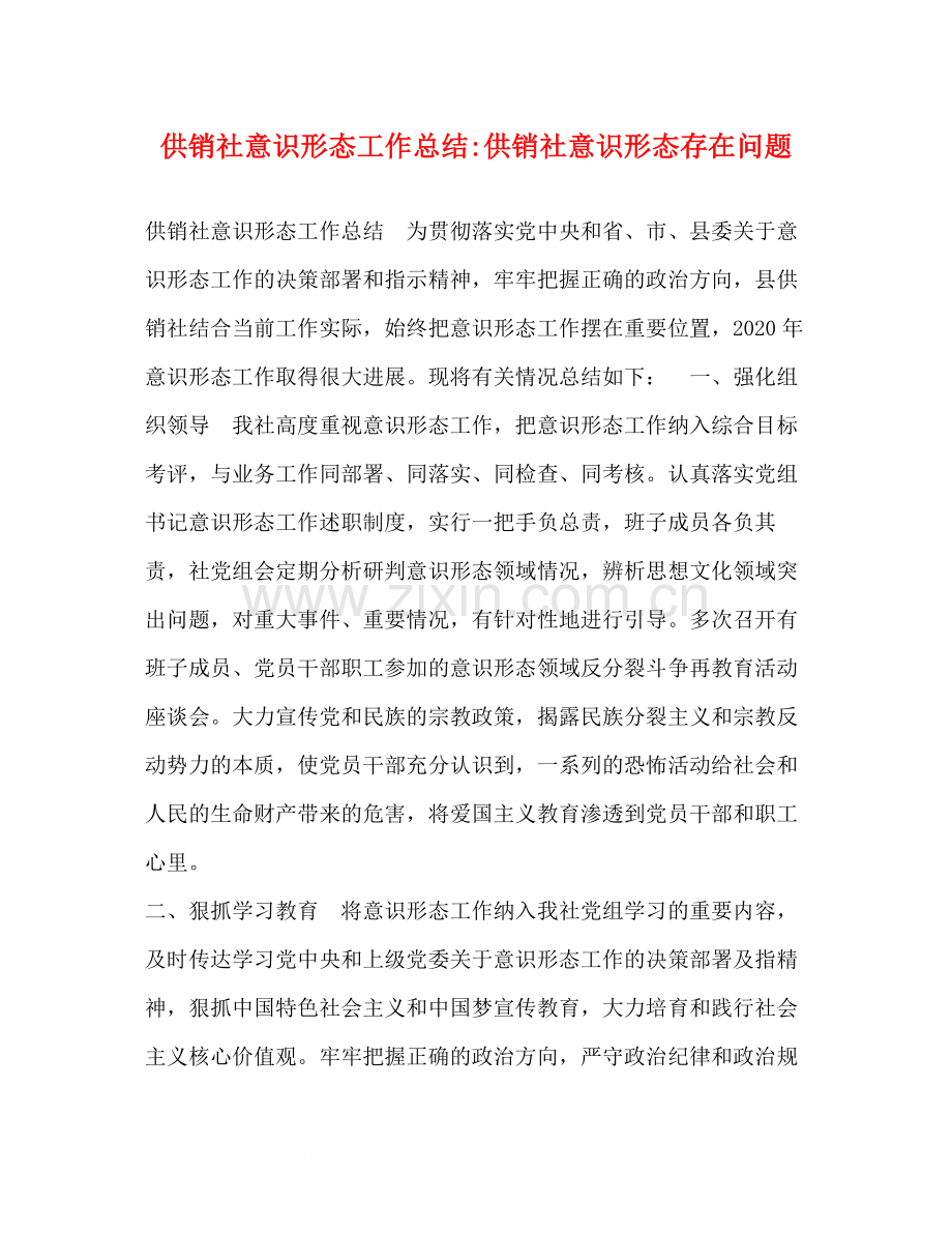 供销社意识形态工作总结供销社意识形态存在问题.docx_第1页