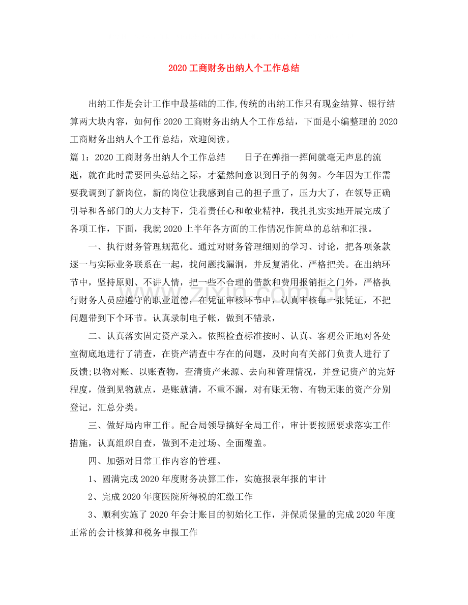 工商财务出纳人个工作总结.docx_第1页