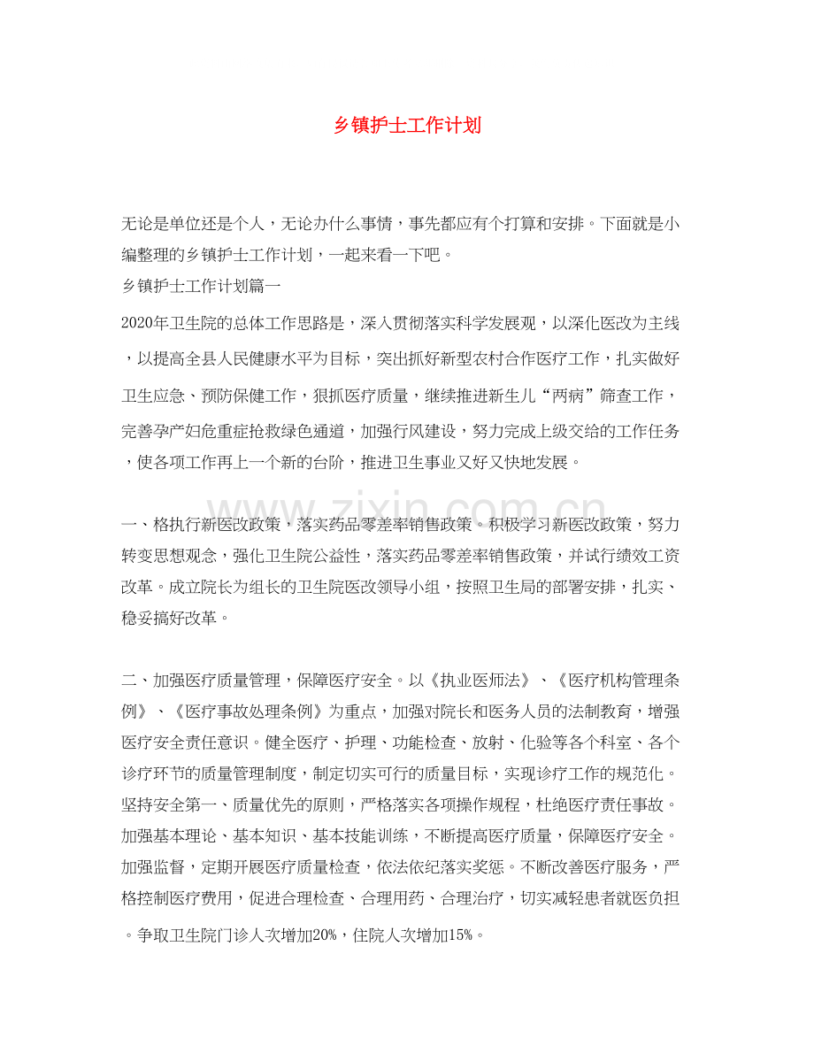 乡镇护士工作计划.docx_第1页