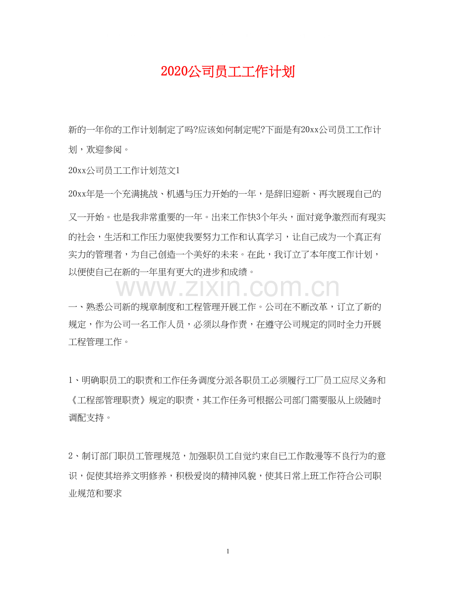 公司员工工作计划.docx_第1页