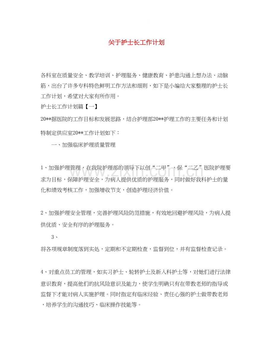 关于护士长工作计划.docx_第1页