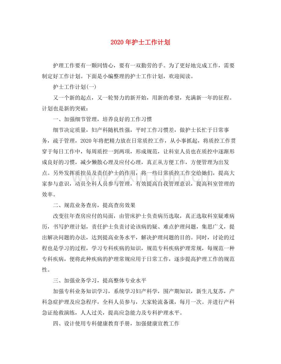 2020年护士工作计划.docx_第1页