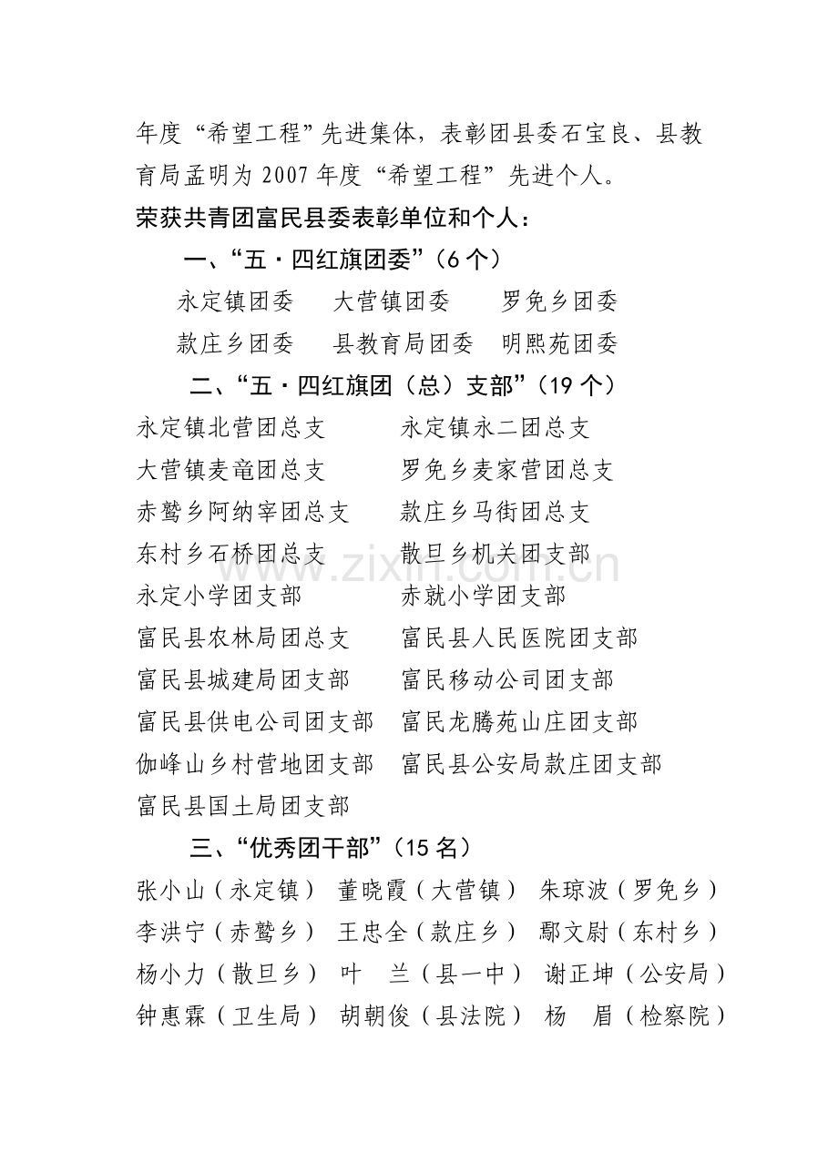 共青团富民县委二00八年先进集体和个人表彰公 告.doc_第2页