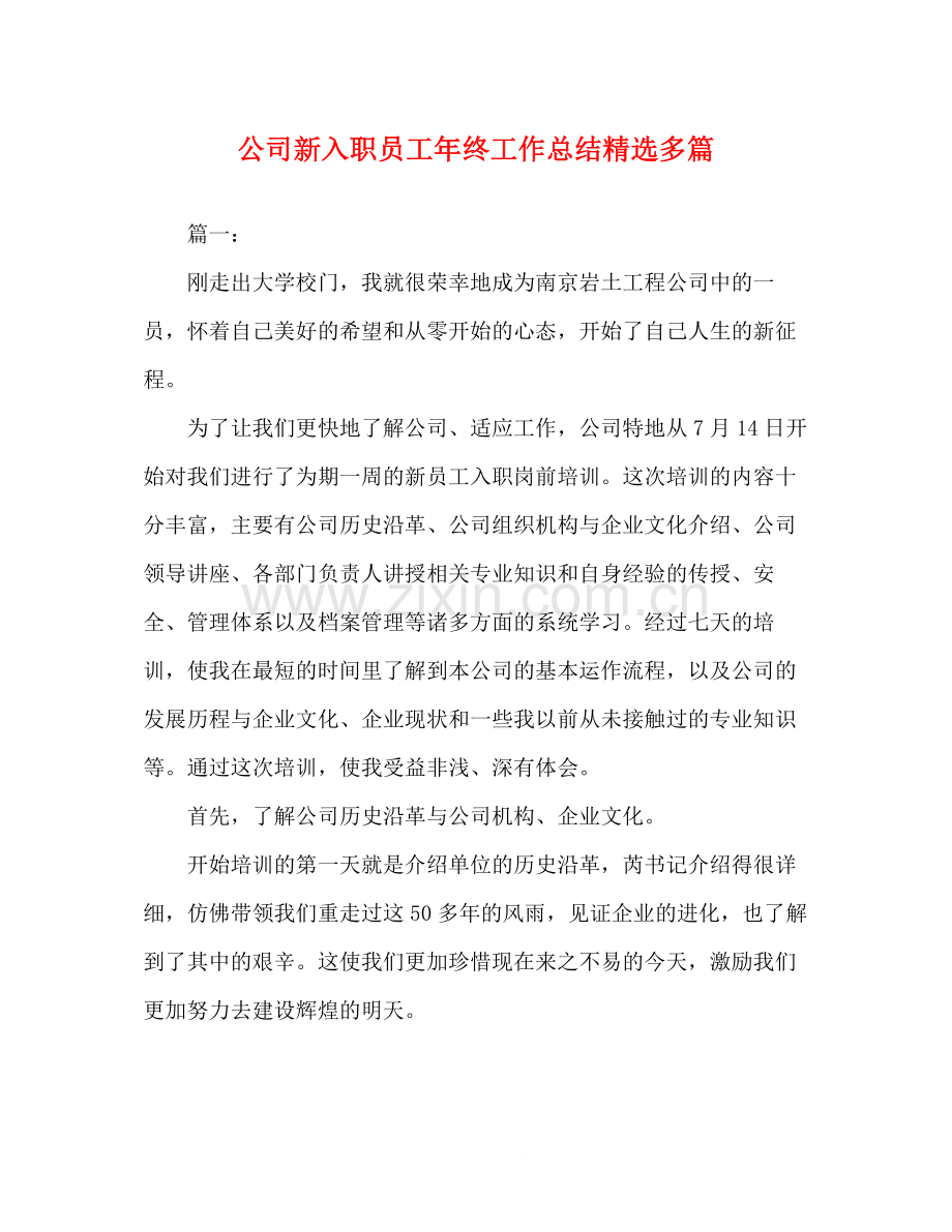 公司新入职员工年终工作总结多篇.docx_第1页