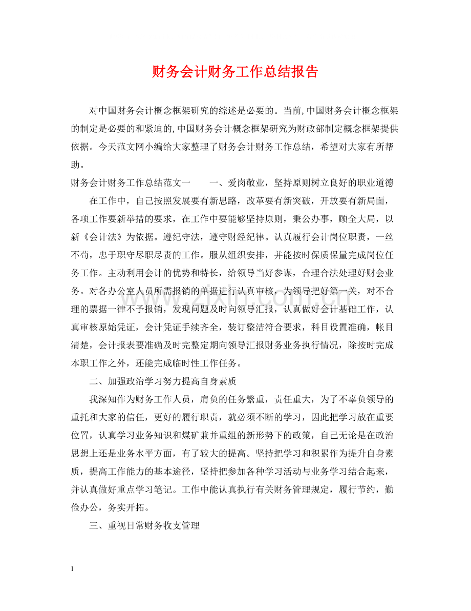 财务会计财务工作总结报告.docx_第1页