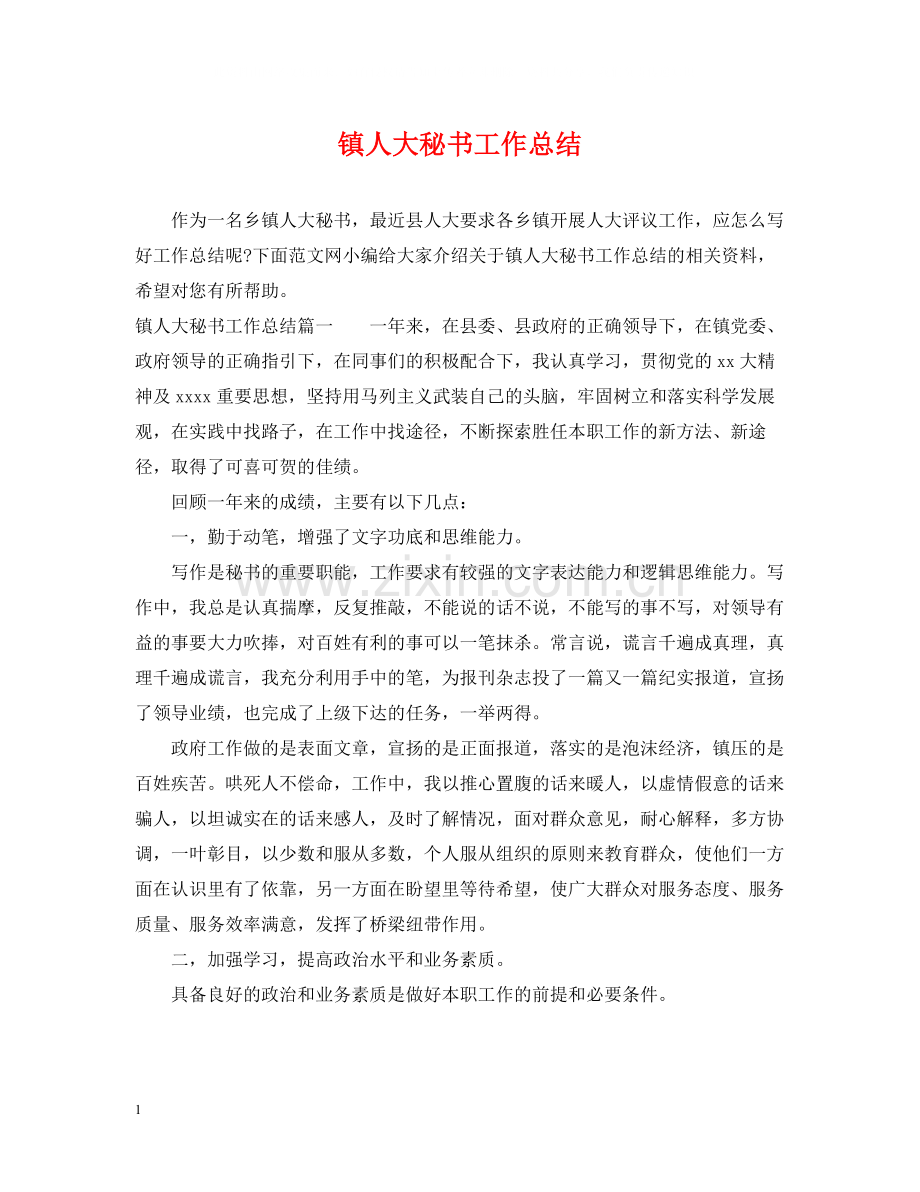 镇人大秘书工作总结.docx_第1页