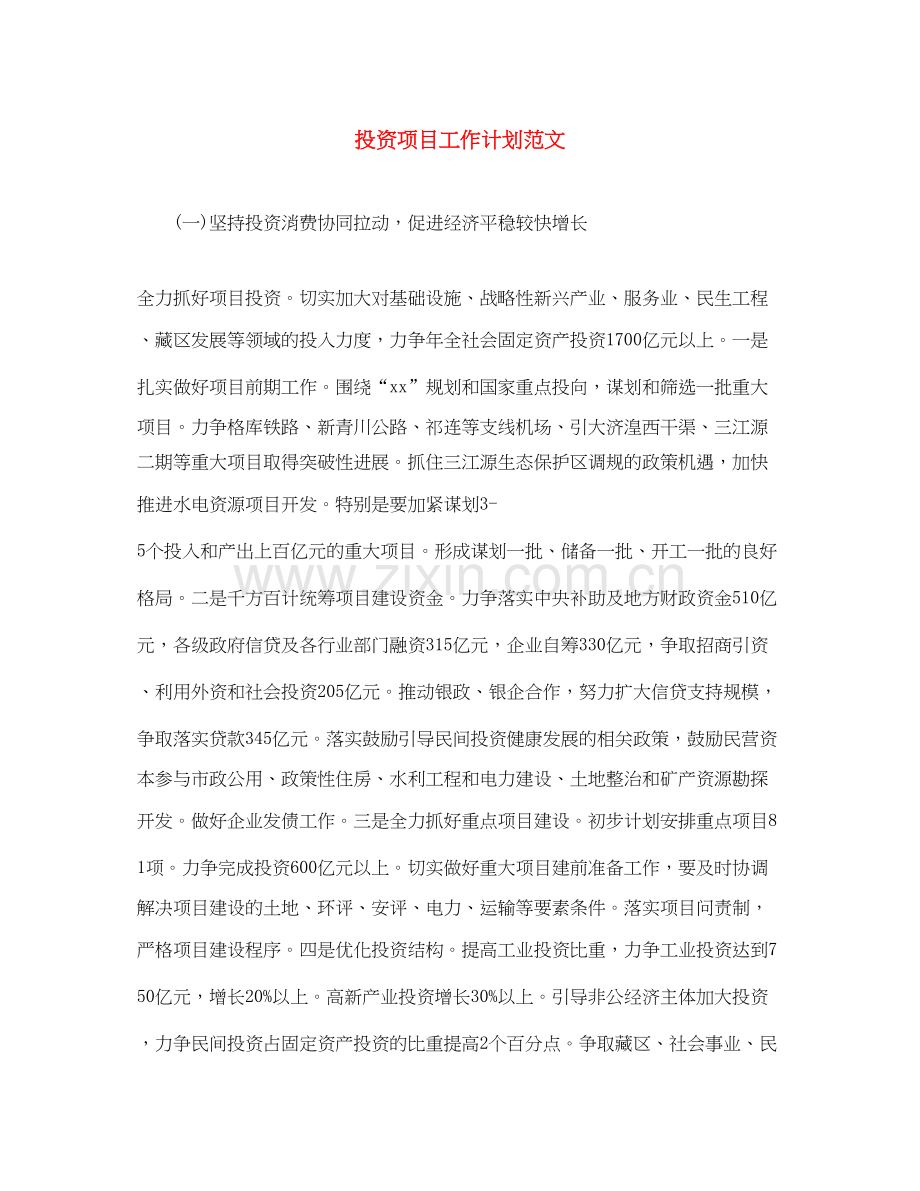 投资项目工作计划范文.docx_第1页