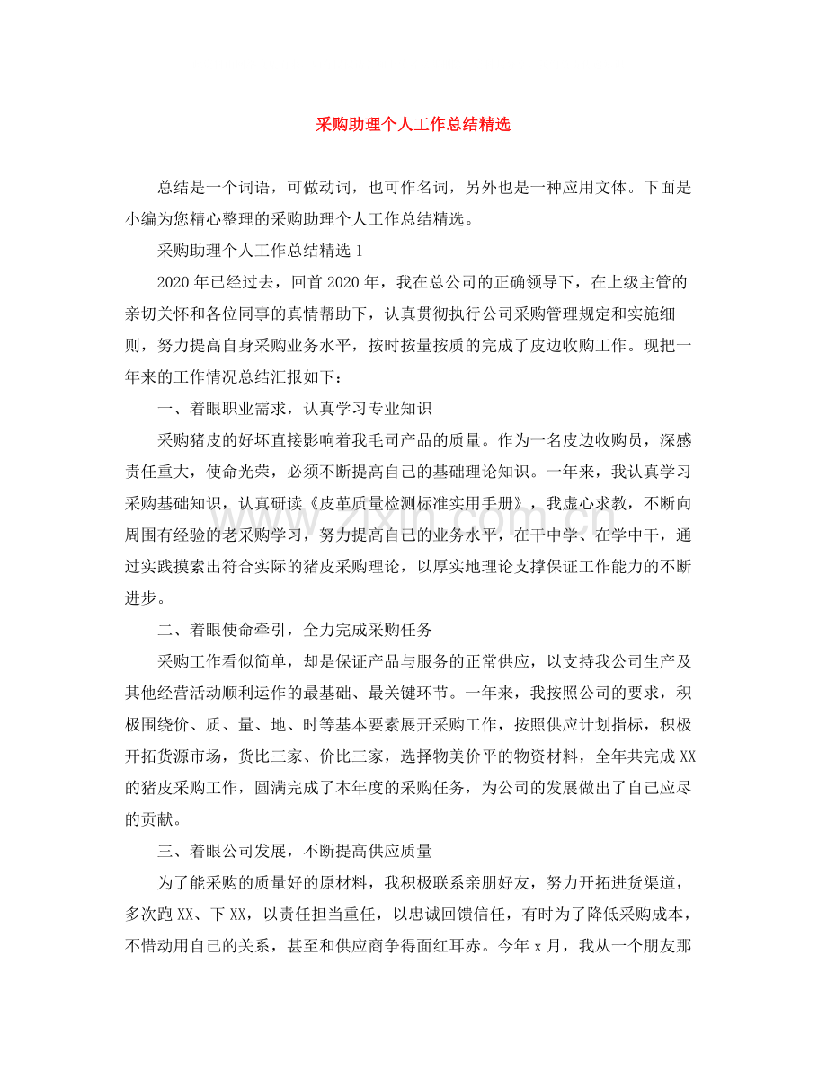 采购助理个人工作总结.docx_第1页
