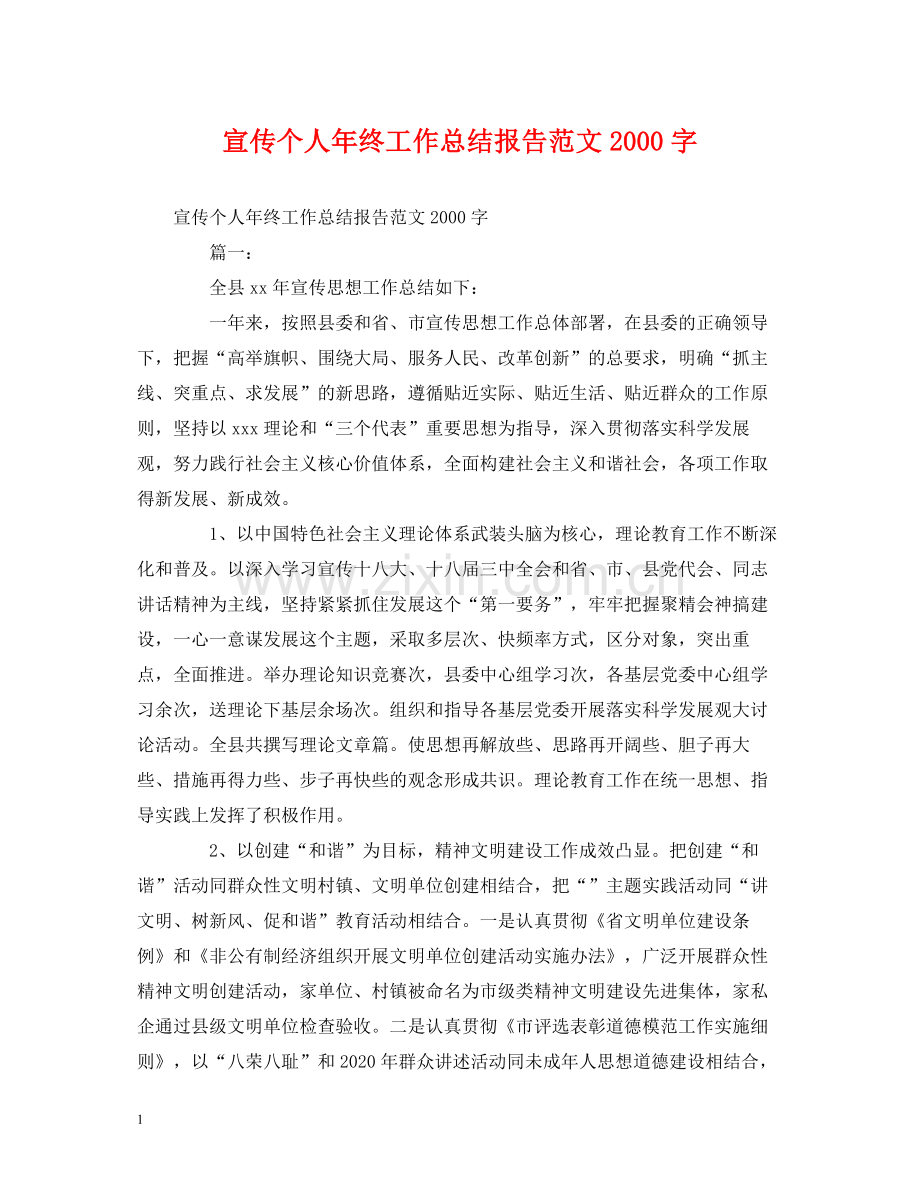 工作总结宣传个人年终工作总结报告范文字.docx_第1页