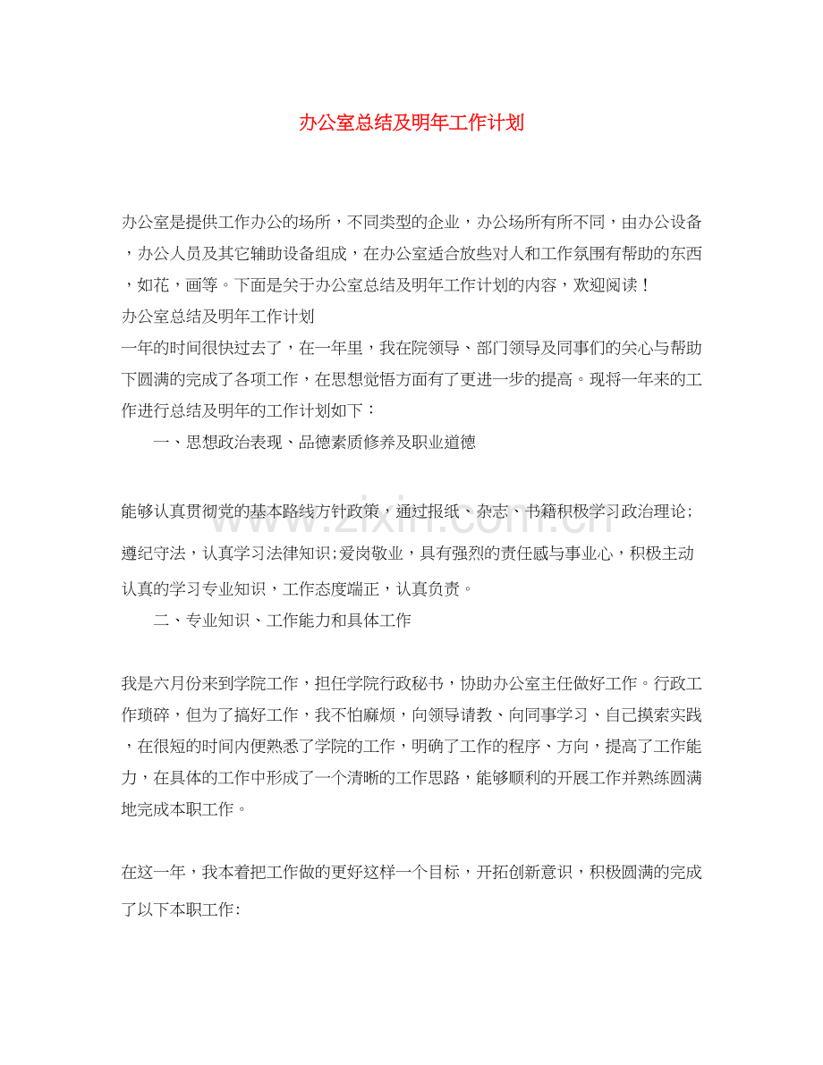 办公室总结及明年工作计划.docx_第1页