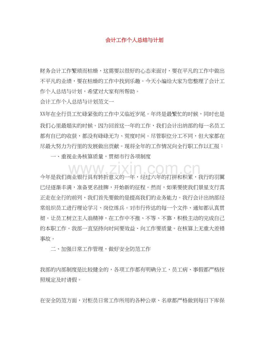 会计工作个人总结与计划.docx_第1页