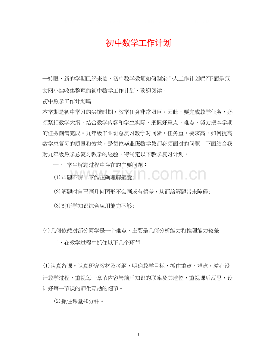 初中数学工作计划.docx_第1页