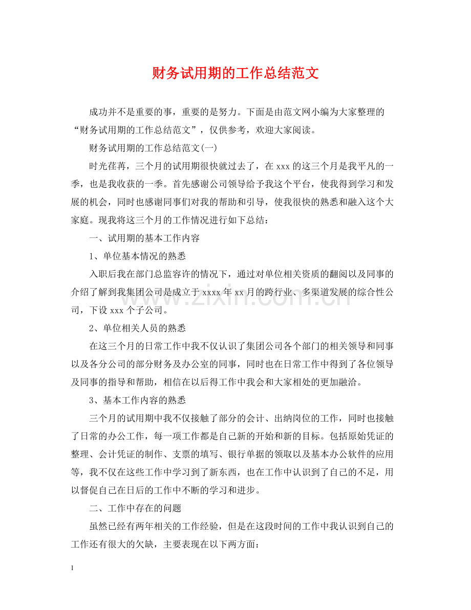 财务试用期的工作总结范文.docx_第1页