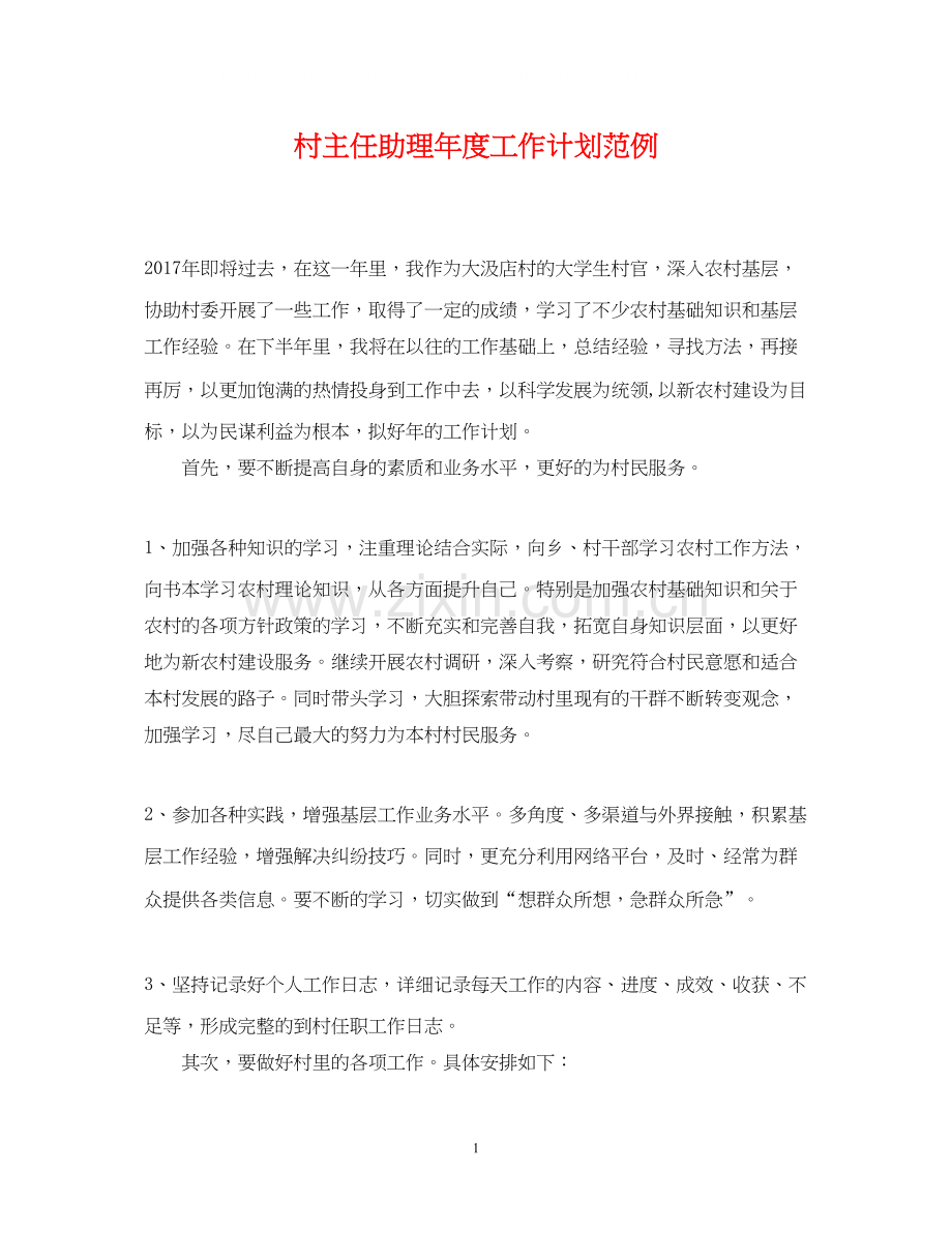 村主任助理年度工作计划范例.docx_第1页