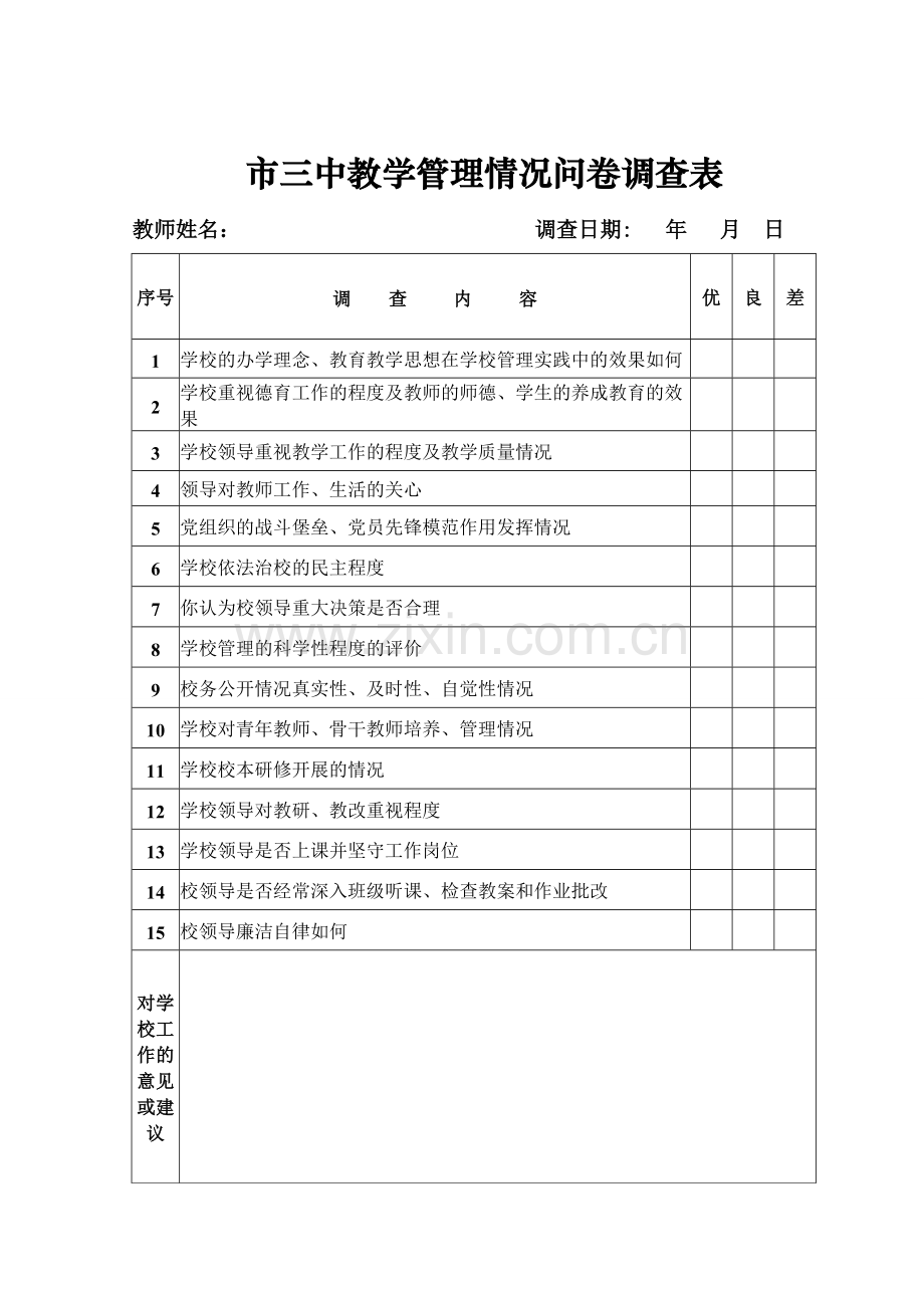 市三中教学管理情况问卷调查表.doc_第1页